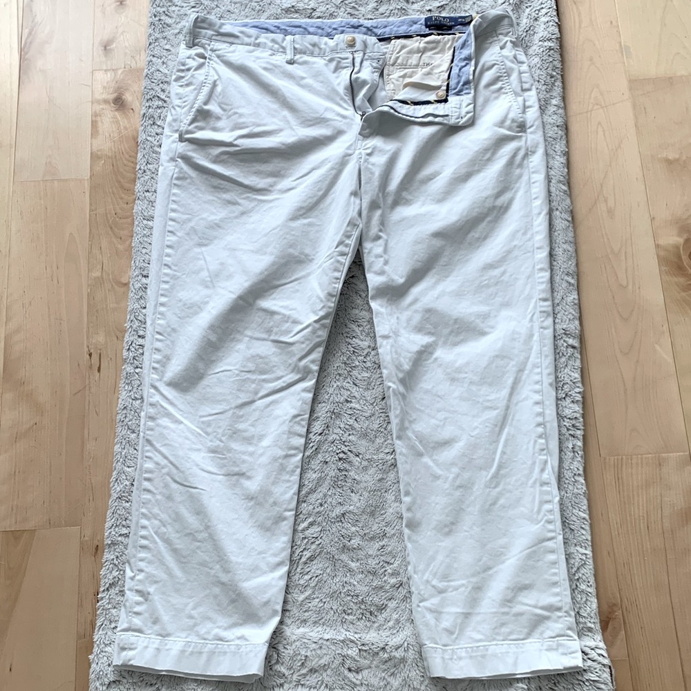 (*Free gift) Polo Ralph Lauren Men's Straight-Fit Stretch Chinos (40x30, White)